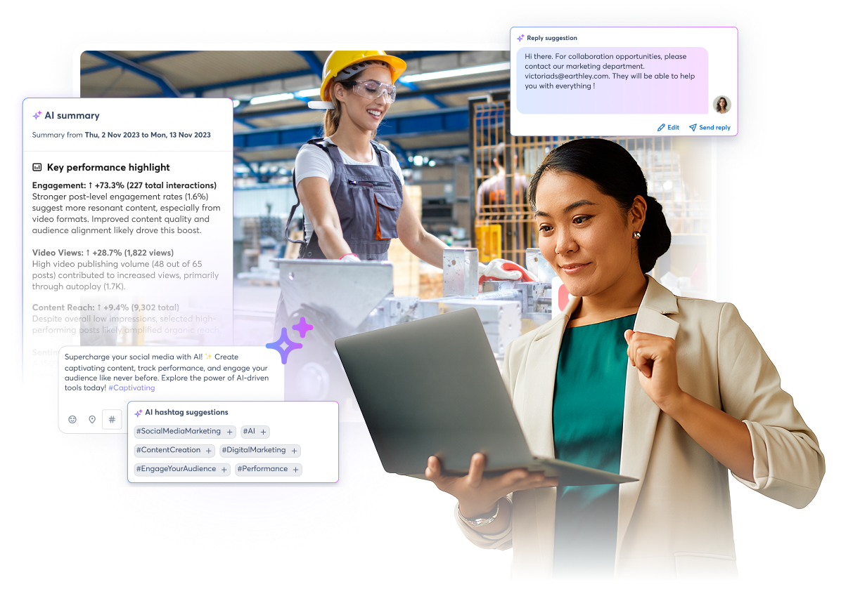 Social media management dashboard showing cross-brand publishing and centralized engagement tools