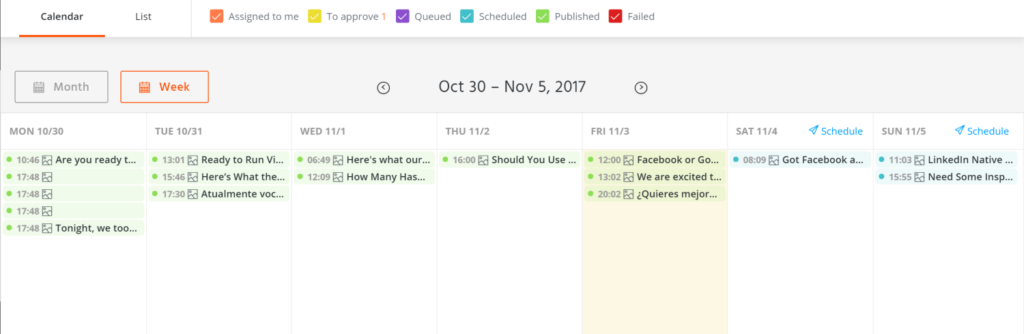 calendrier de contenu Facebook