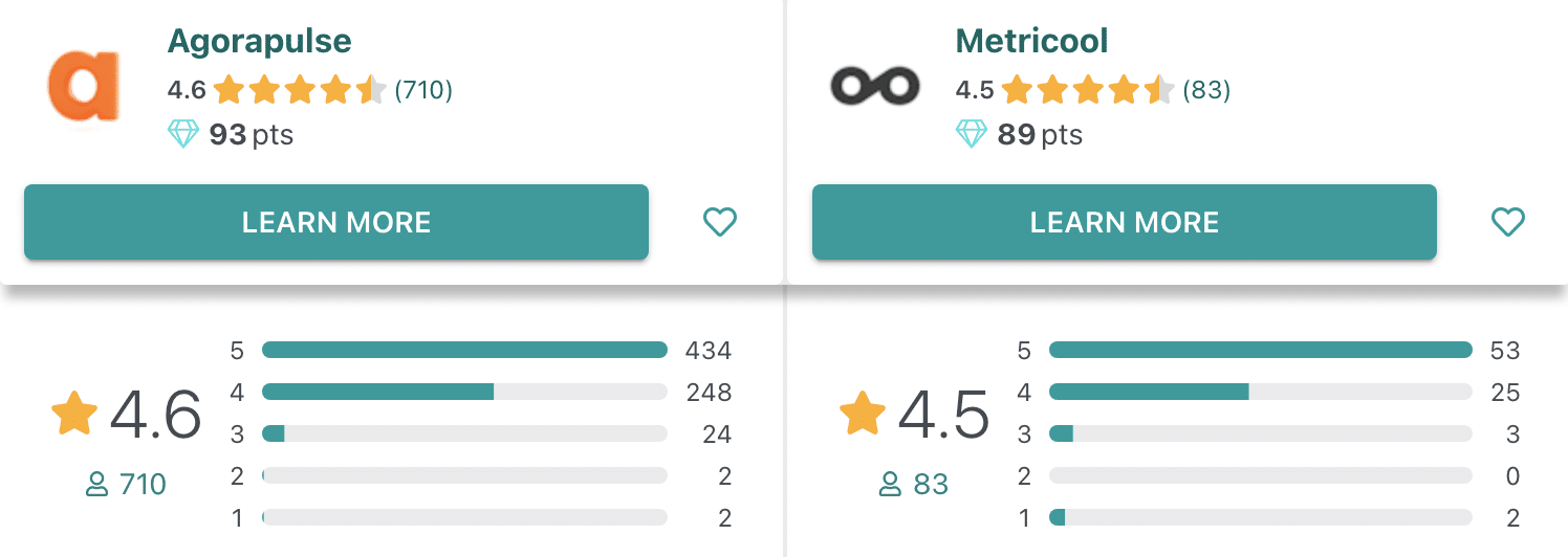 GetApp's comparison between Agorapulse vs Metricool