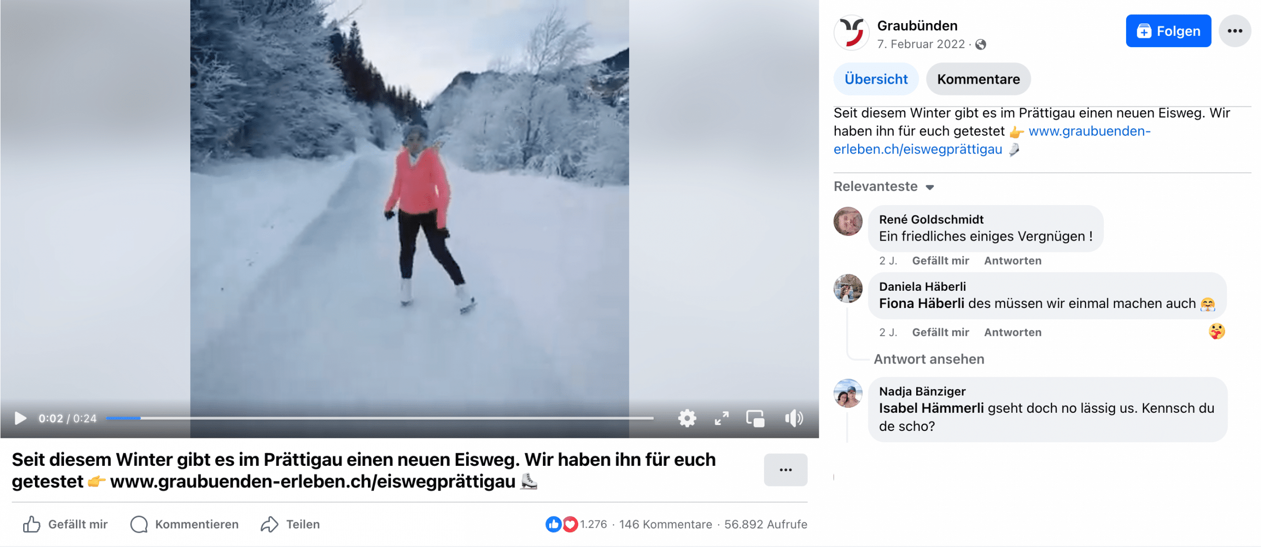 réseaux sociaux dans le secteur du tourisme, étude de cas Graubünden : vidéo Facebook