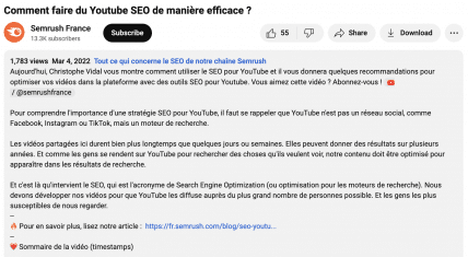 Exemple SEO YouTube mots clés