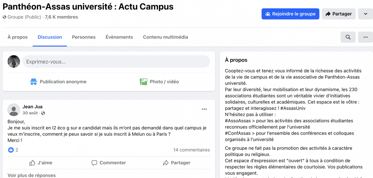 Université assas groupe Facebook