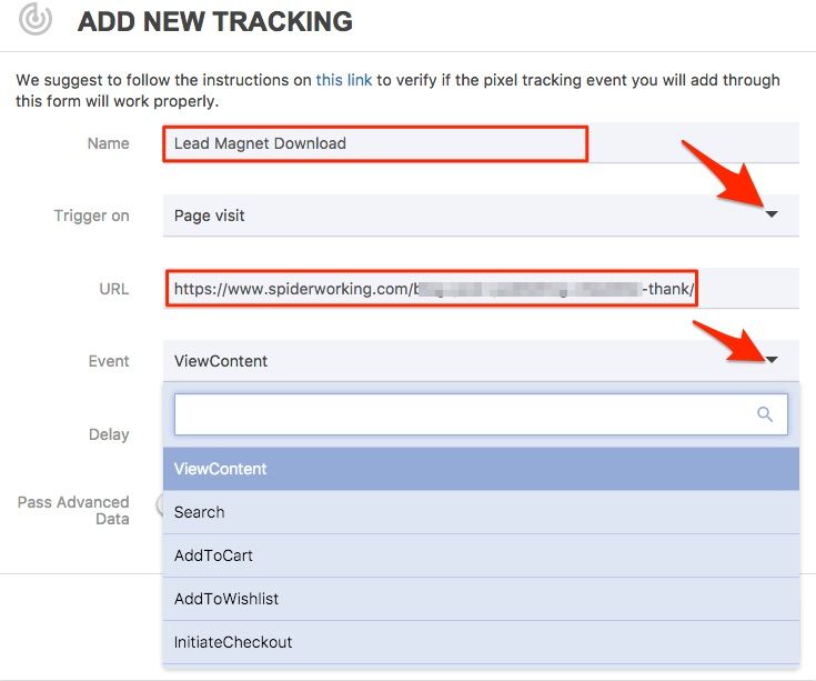 Create a 'conversion event' so you can measure conversions from your Facebook ads